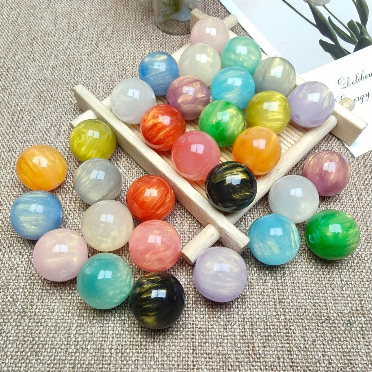 16mm Gilded Resin Beads, Starry - sky - themed Round Beads