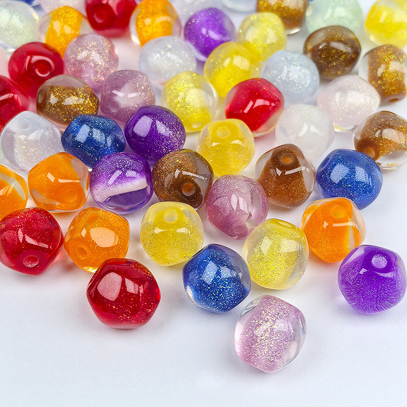 12mm Resin Beads with Sugar - core, Fine - glitter Faceted and Irregular Shapes