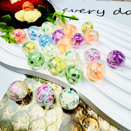 16mm Cartoon - style Polymer Clay Fruit - slice Resin Round Beads
