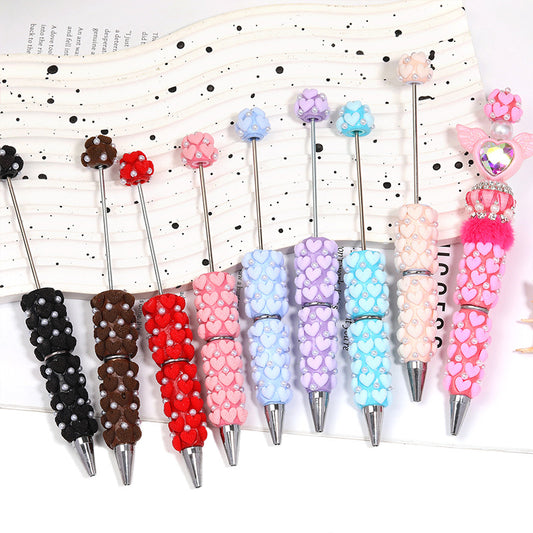 Flocked Heart - shaped Pearl Bead - stringing Pen